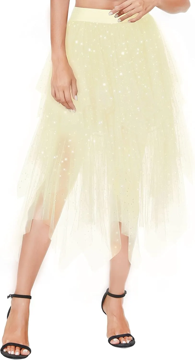 Urban CoCo Women's Sheer Tutu Skirt Tulle Mesh Layered Midi Skirt