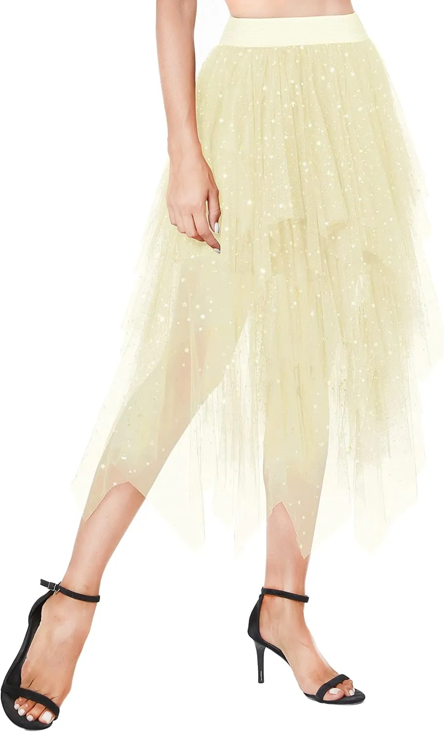 Urban CoCo Women's Sheer Tutu Skirt Tulle Mesh Layered Midi Skirt