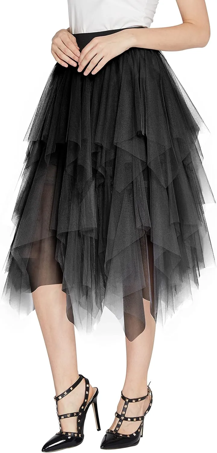 Urban CoCo Women's Sheer Tutu Skirt Tulle Mesh Layered Midi Skirt