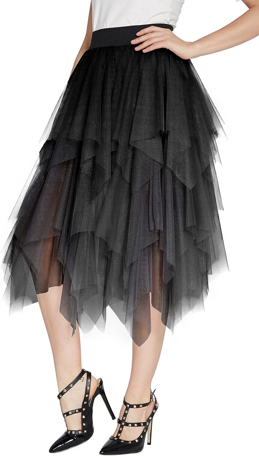 Urban CoCo Women's Sheer Tutu Skirt Tulle Mesh Layered Midi Skirt