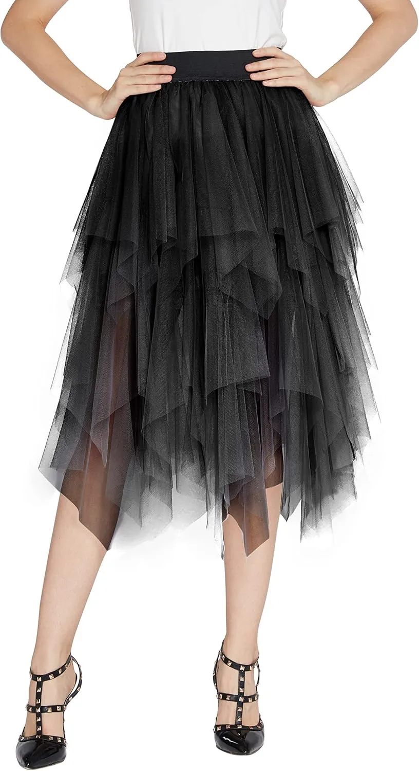 Urban CoCo Women's Sheer Tutu Skirt Tulle Mesh Layered Midi Skirt