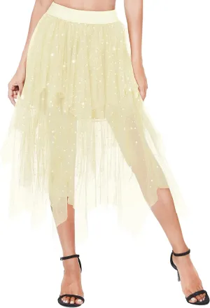 Urban CoCo Women's Sheer Tutu Skirt Tulle Mesh Layered Midi Skirt