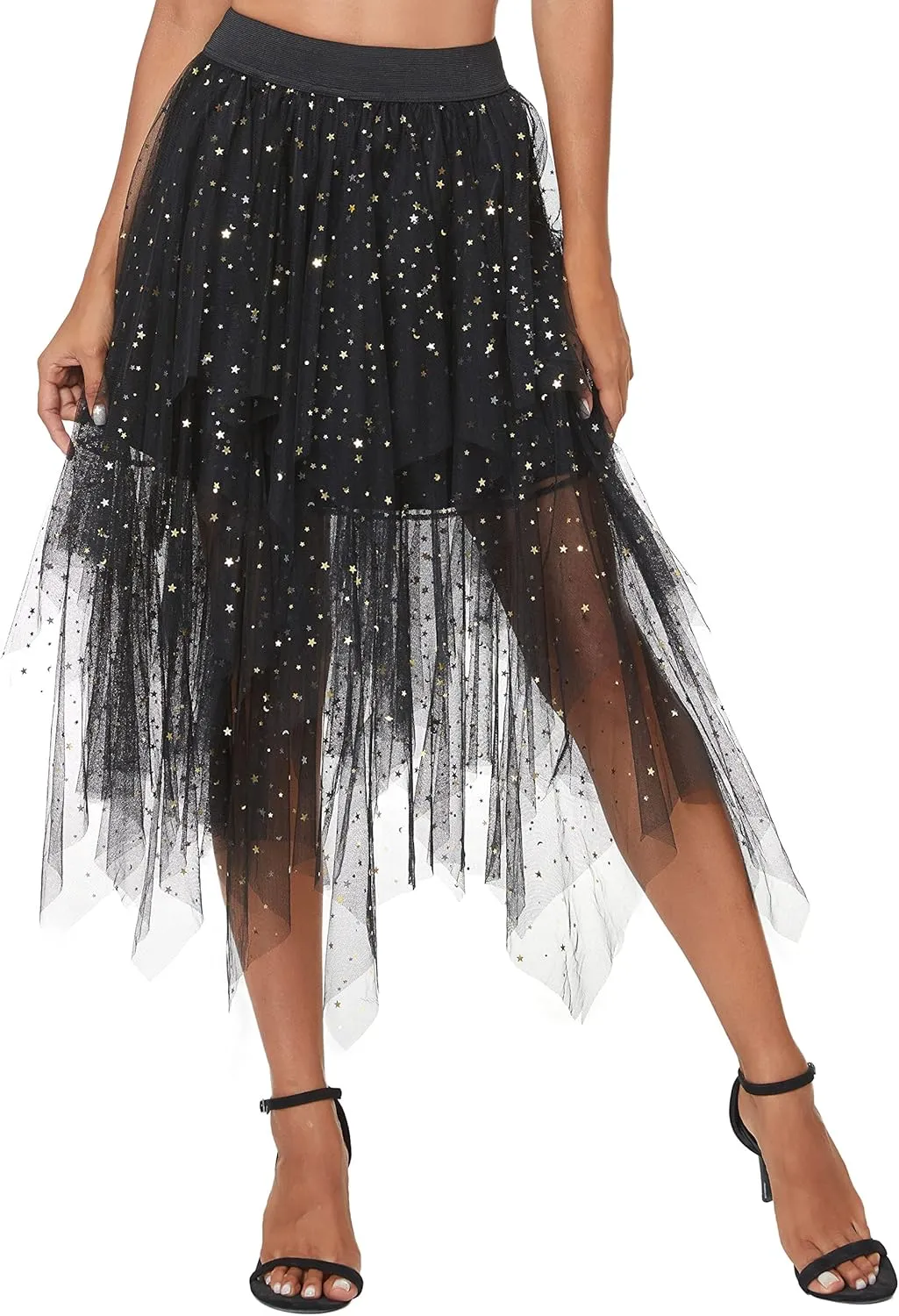 Urban CoCo Women's Sheer Tutu Skirt Tulle Mesh Layered Midi Skirt