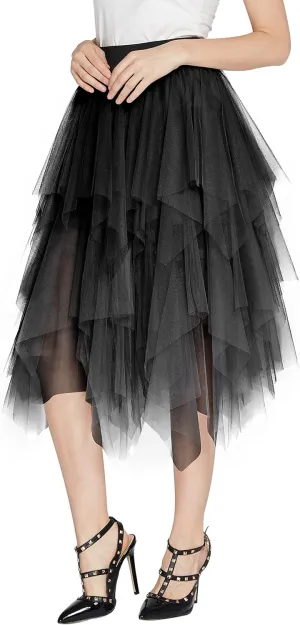 Urban CoCo Women's Sheer Tutu Skirt Tulle Mesh Layered Midi Skirt