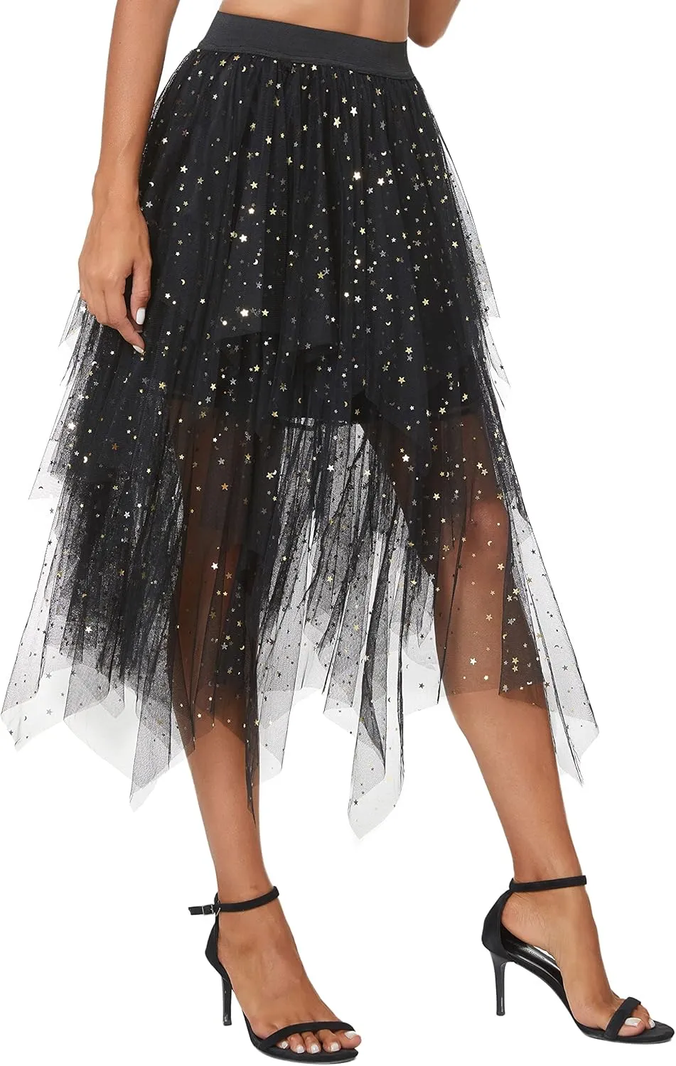 Urban CoCo Women's Sheer Tutu Skirt Tulle Mesh Layered Midi Skirt