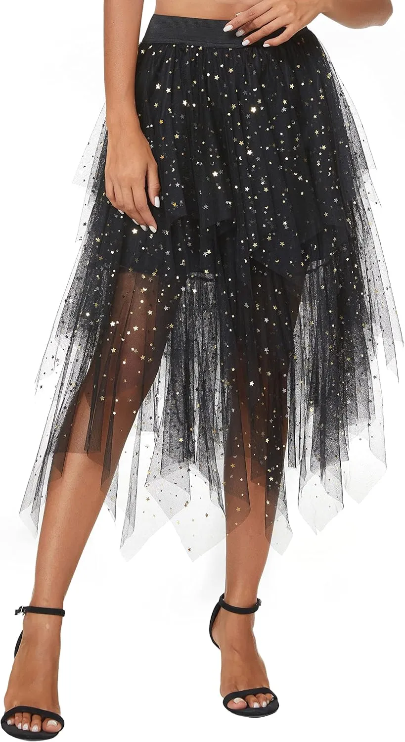 Urban CoCo Women's Sheer Tutu Skirt Tulle Mesh Layered Midi Skirt