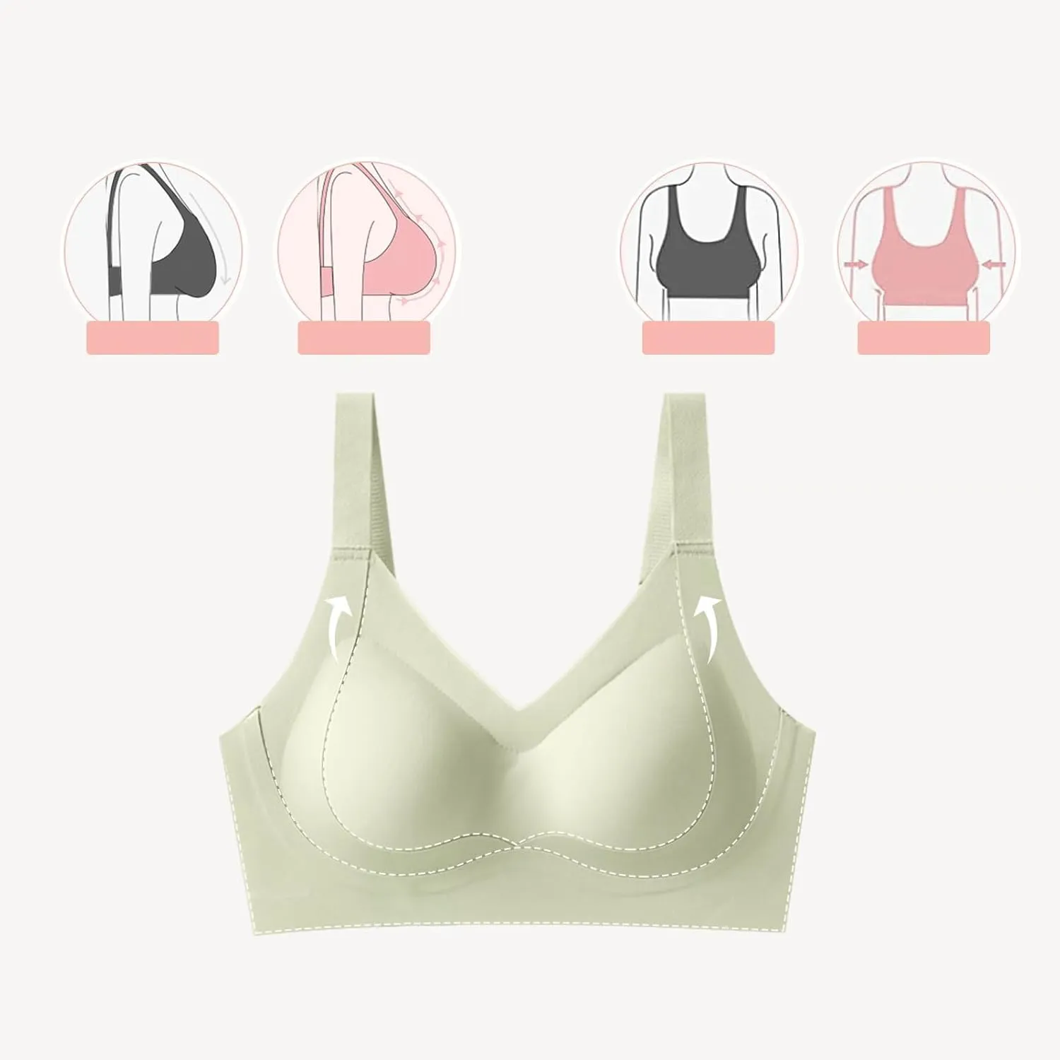 V Neck Bra Padded Seamless Wireless Adjustable Straps No Underwire with Soft Support Regular and Plus Size