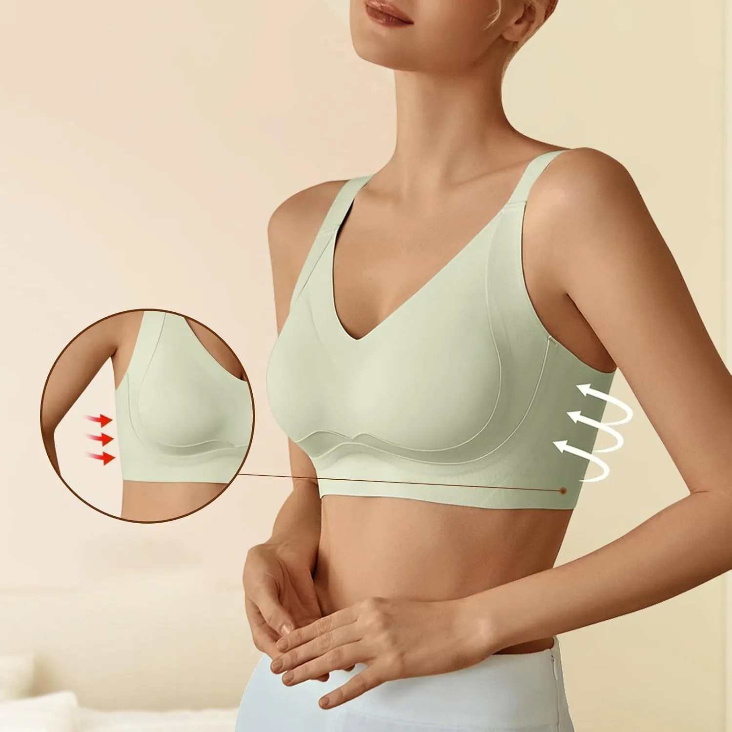 V Neck Bra Padded Seamless Wireless Adjustable Straps No Underwire with Soft Support Regular and Plus Size