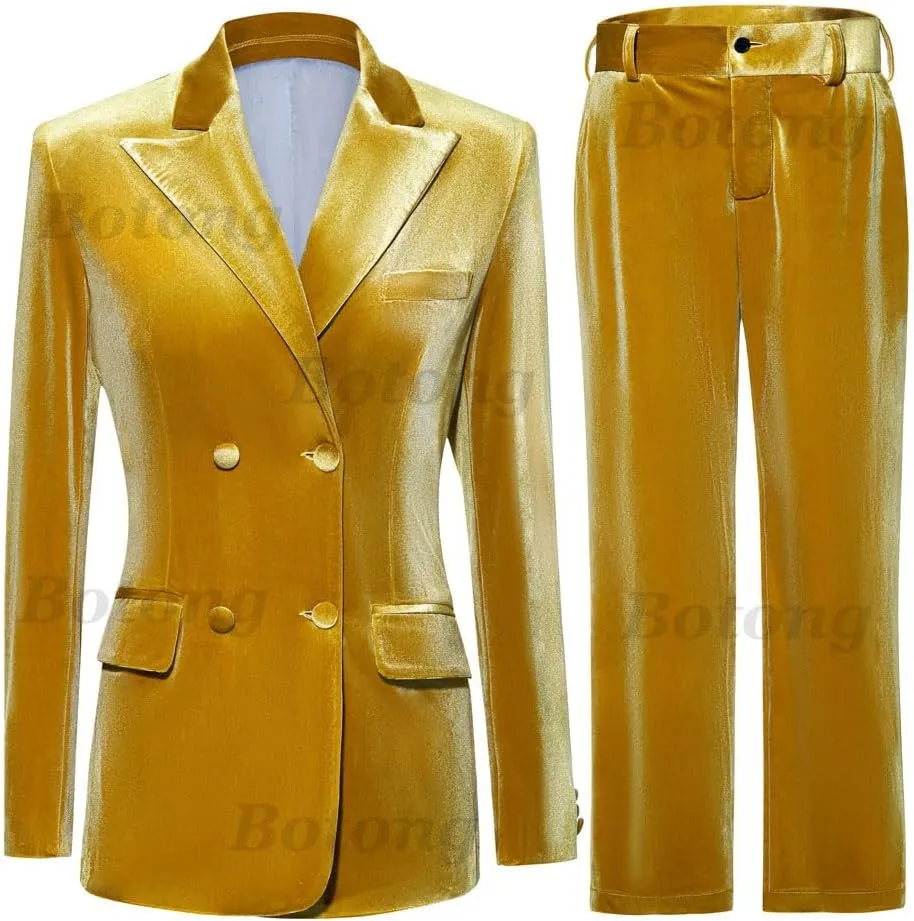 Velvet Womens Pant Suit Double Breasted Suit Women Formal Suit Womens Business Suits 2 Piece Set