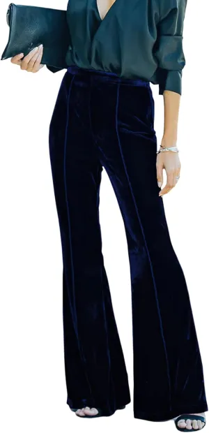Viatabuna Velvet High Waist Pants for Women Flare Wide Leg Palazzo Pants Casual Bell Bottoms Long Trousers Streetwear