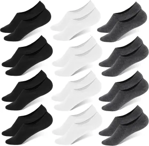 WHISPER DEER No Show Low Cut Socks Men - Invisible Casual Cotton Loafer Socks With Non-Slip Grip (3/6/12 Packs)