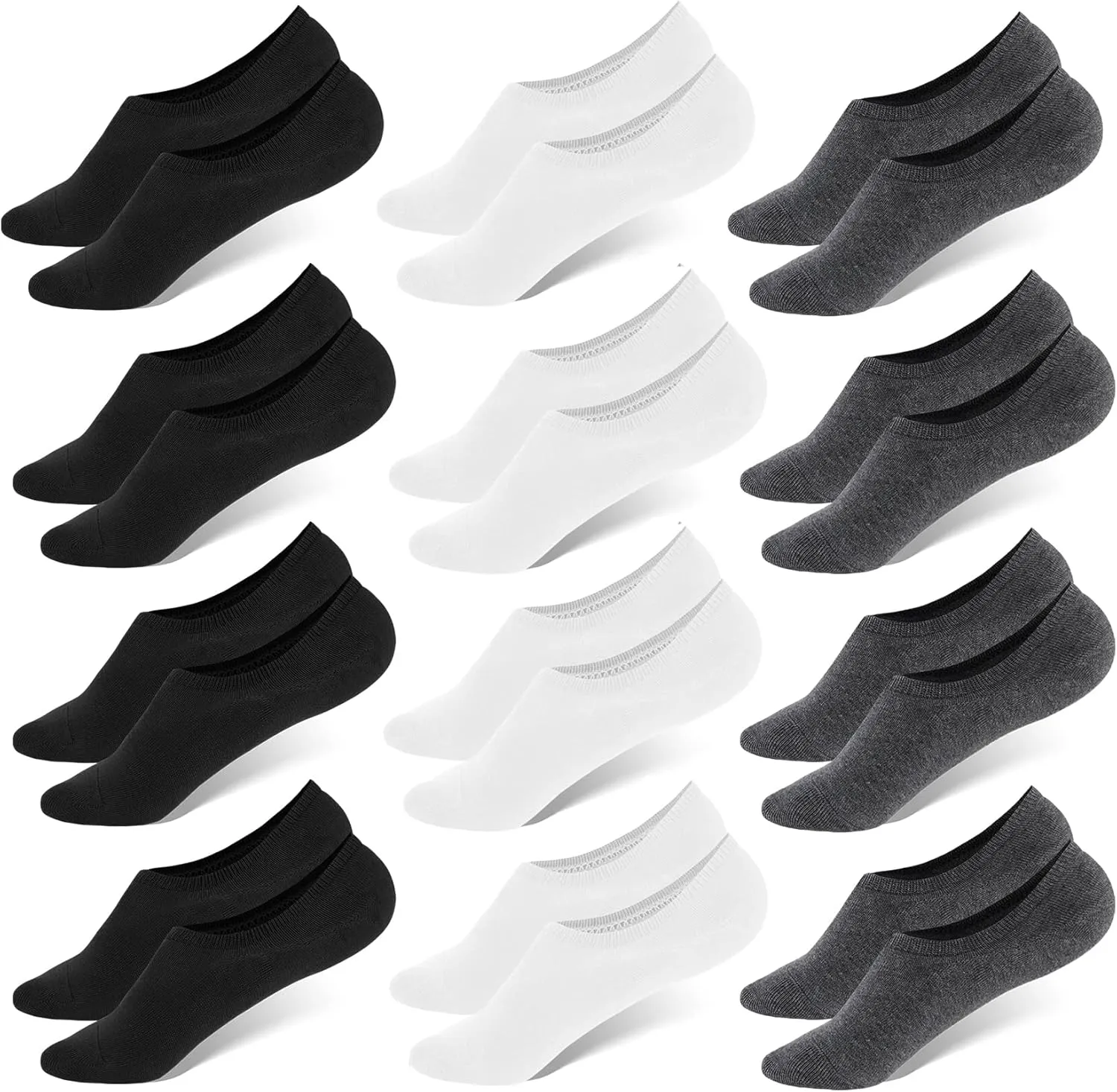 WHISPER DEER No Show Low Cut Socks Men - Invisible Casual Cotton Loafer Socks With Non-Slip Grip (3/6/12 Packs)