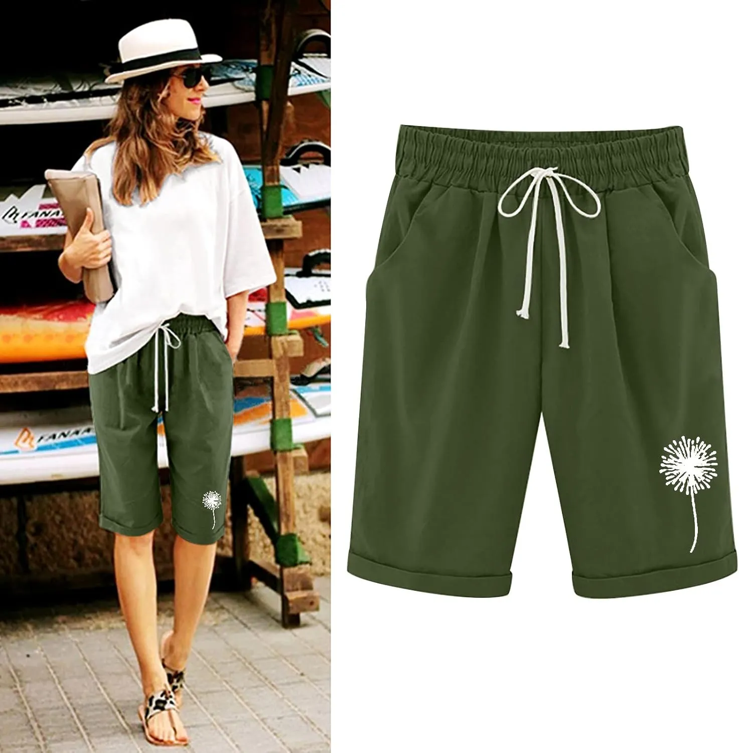 White Shorts for Woman Plus Size High Waisted Shorts Lacing Beach Workout Pocket Five Point Pants White Shorts for