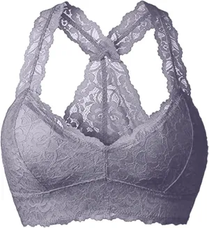Women Floral Lace Bralette Padded Breathable Sexy Racerback Lace Bra Unpadded Unlined Wireless Pajamas Vest Lingerie