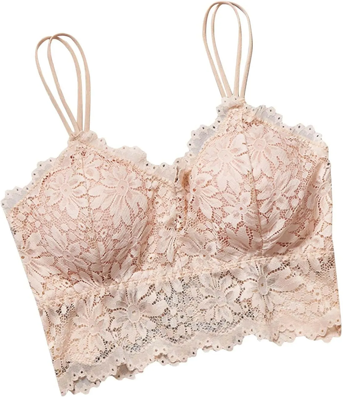 Women Lace Camisole with Built in Bra Sleeveless Scalloped Trim Padded Bralette Sexy V-Neck Undershirt Crop Tank Tops