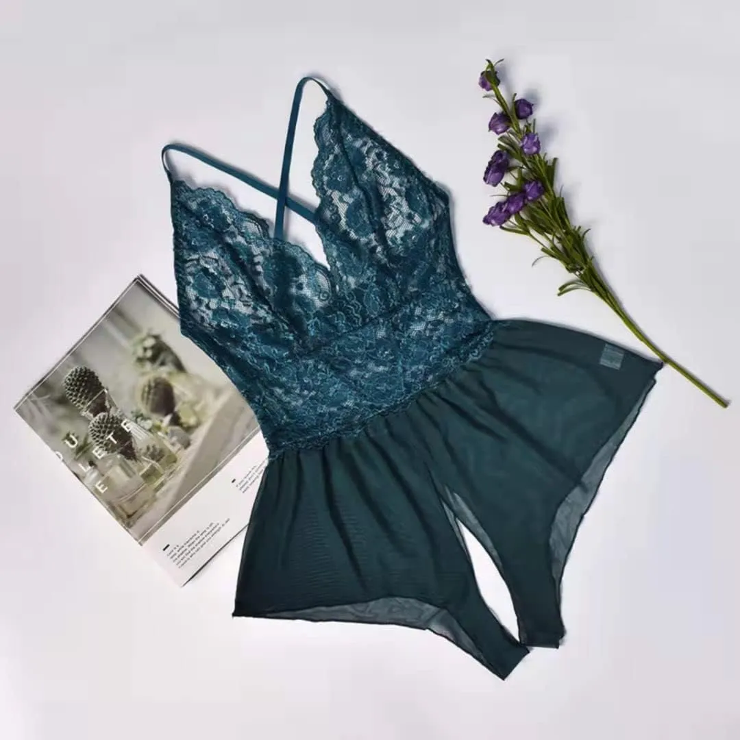 Women Lingerie Sheer Lace Mini Babydoll Teddy Sexy Bodysuit Backless Sleepwear