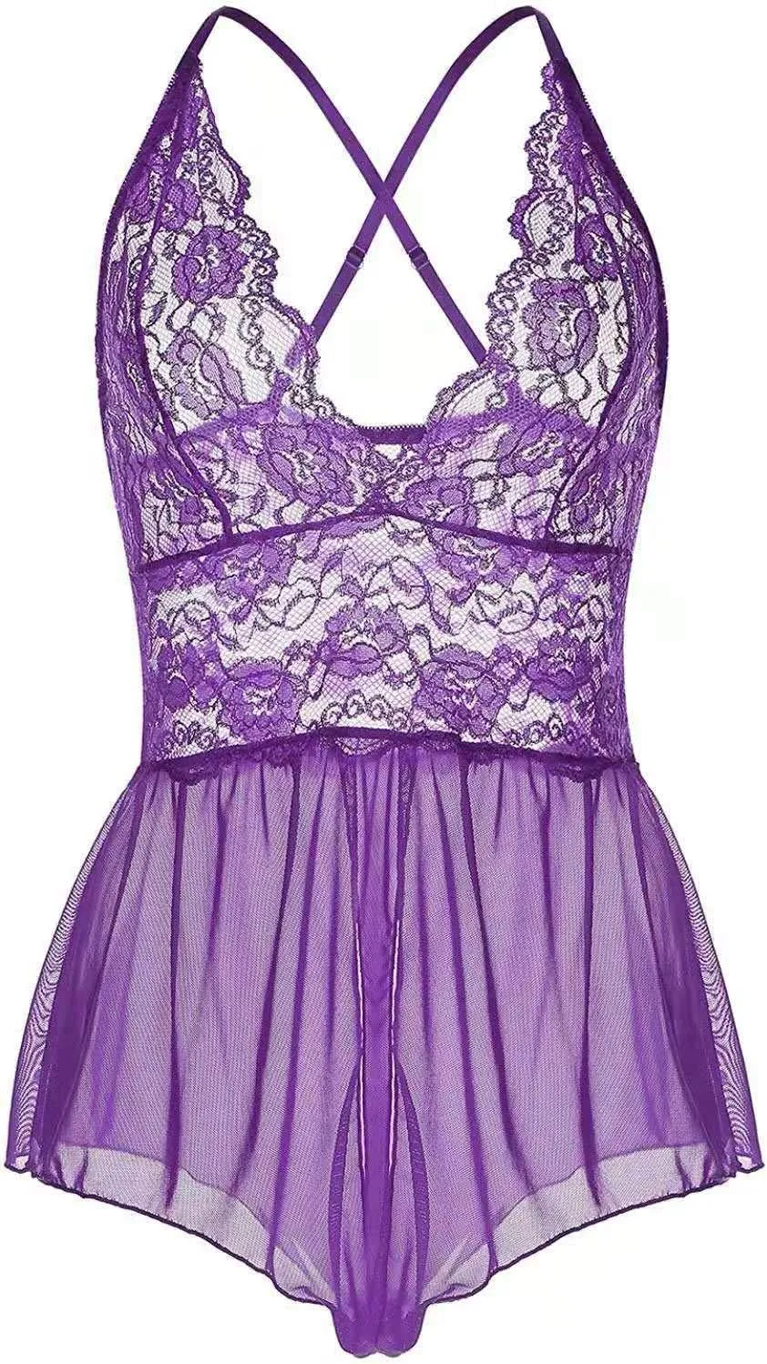 Women Lingerie Sheer Lace Mini Babydoll Teddy Sexy Bodysuit Backless Sleepwear