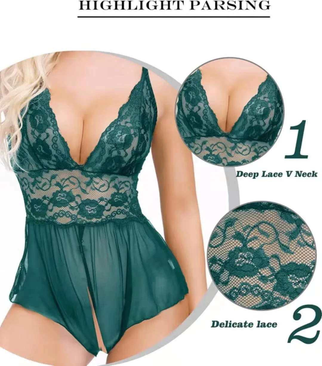 Women Lingerie Sheer Lace Mini Babydoll Teddy Sexy Bodysuit Backless Sleepwear