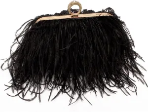 Women Real Natural Ostrich Feather Evening Bags Purses Clutch Vintage Banquet Handbag