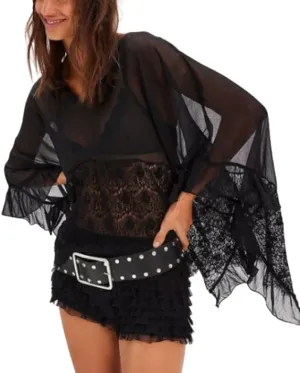 Women Tie Front Lace Trim Shirt Boho Short Sleeve Button Sheer Ruffle Flowy Blouse Y2K Coquette Going Out Tops