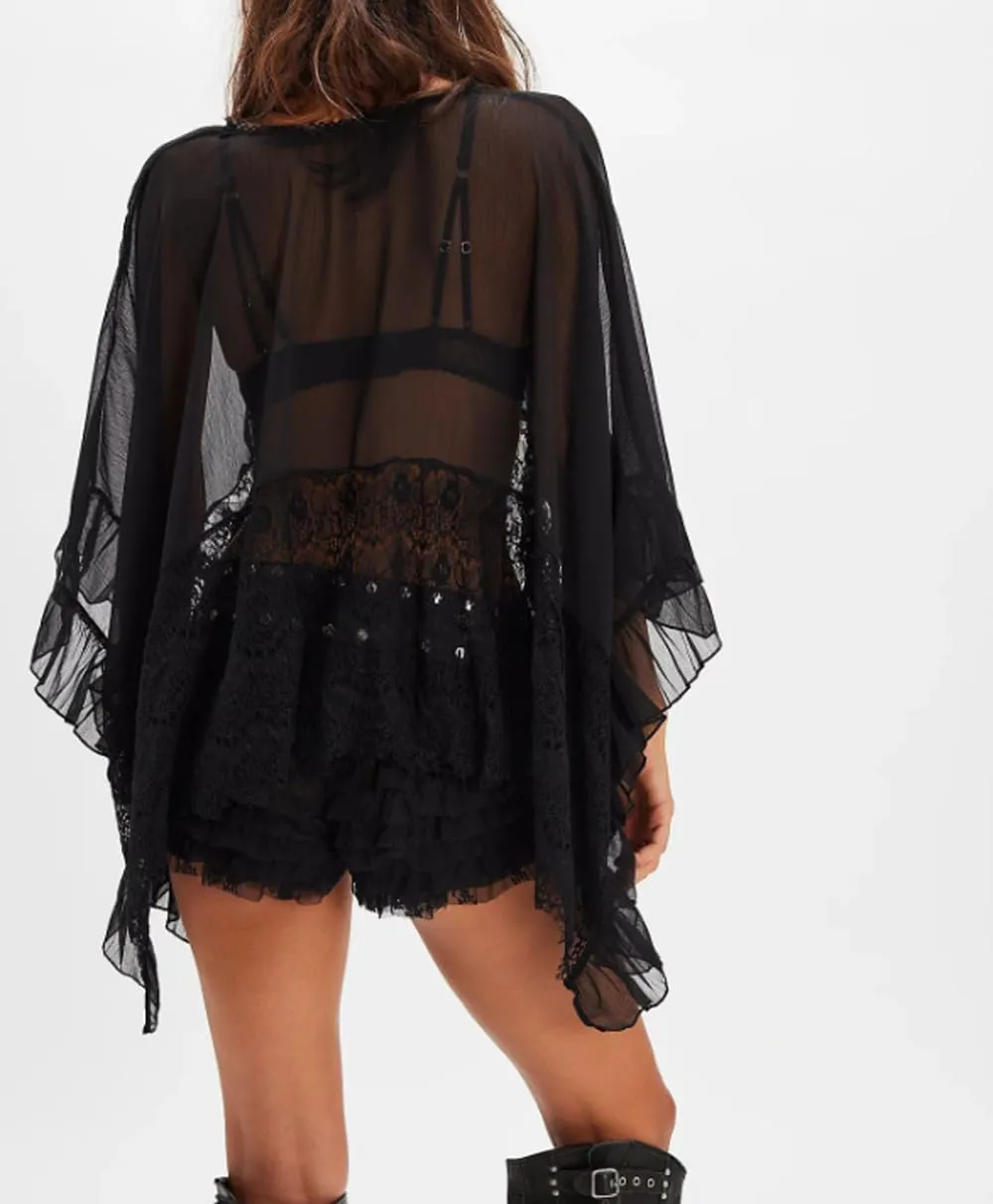 Women Tie Front Lace Trim Shirt Boho Short Sleeve Button Sheer Ruffle Flowy Blouse Y2K Coquette Going Out Tops