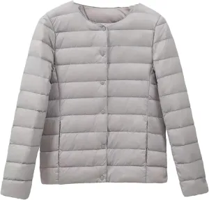 Women Ultralight Puffer Jackets Collarless Down Coat Female Portable Feather Overcoat