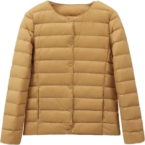 Women Ultralight Puffer Jackets Collarless Down Coat Female Portable Feather Overcoat