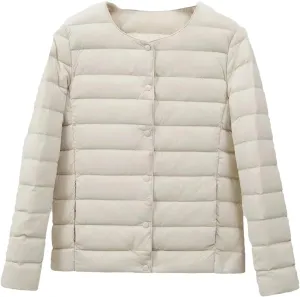 Women Ultralight Puffer Jackets Collarless Down Coat Female Portable Feather Overcoat