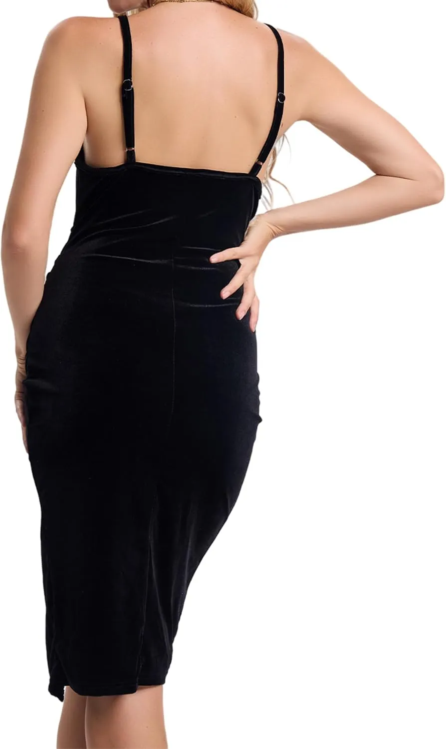 Women Velvet Dress Cowl Neck Bodycon Ruched Dress Midi Cocktail Party Dresses for Women