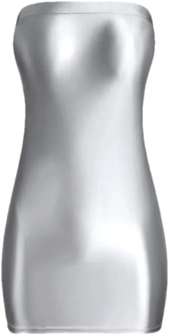 Women Wrap Buttocks Dress Silky Tight Fitting Bra Short Skirt Oil Smooth Beach Glossy Dress
