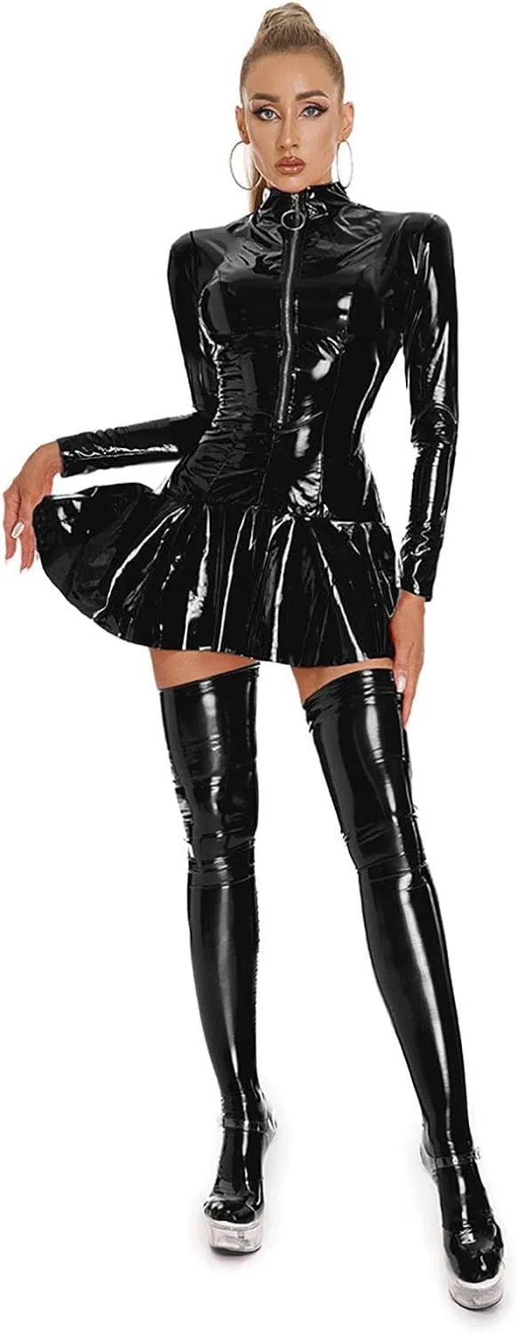 Women's Chemise Babydoll Lingerie Sexy Western Lingerie Set One Piece Wet Look Skimpy Leather Lace Nightwear Sheer