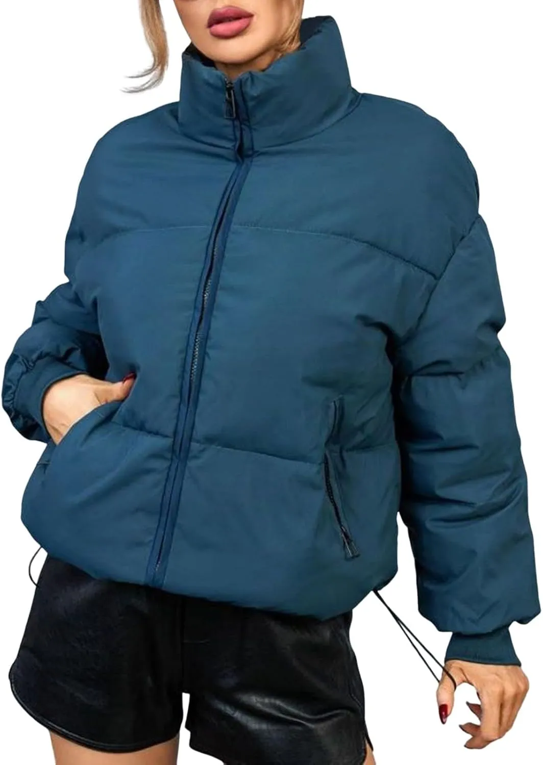 Womens Cropped Puffer Coat Ultralight Down Coat Packable Parkas Jacket Water-Resistant Zip Up Thicken Hooded Quilted Coat