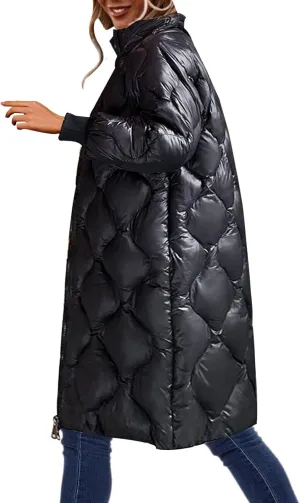 Women's Down Jacket Long Puffer Padded Coat Warm Trench Coat Long Sleeve Cardigans Jacket Coats Winter
