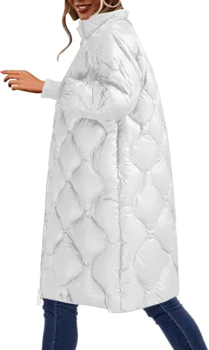 Women's Down Jacket Long Puffer Padded Coat Warm Trench Coat Long Sleeve Cardigans Jacket Coats Winter