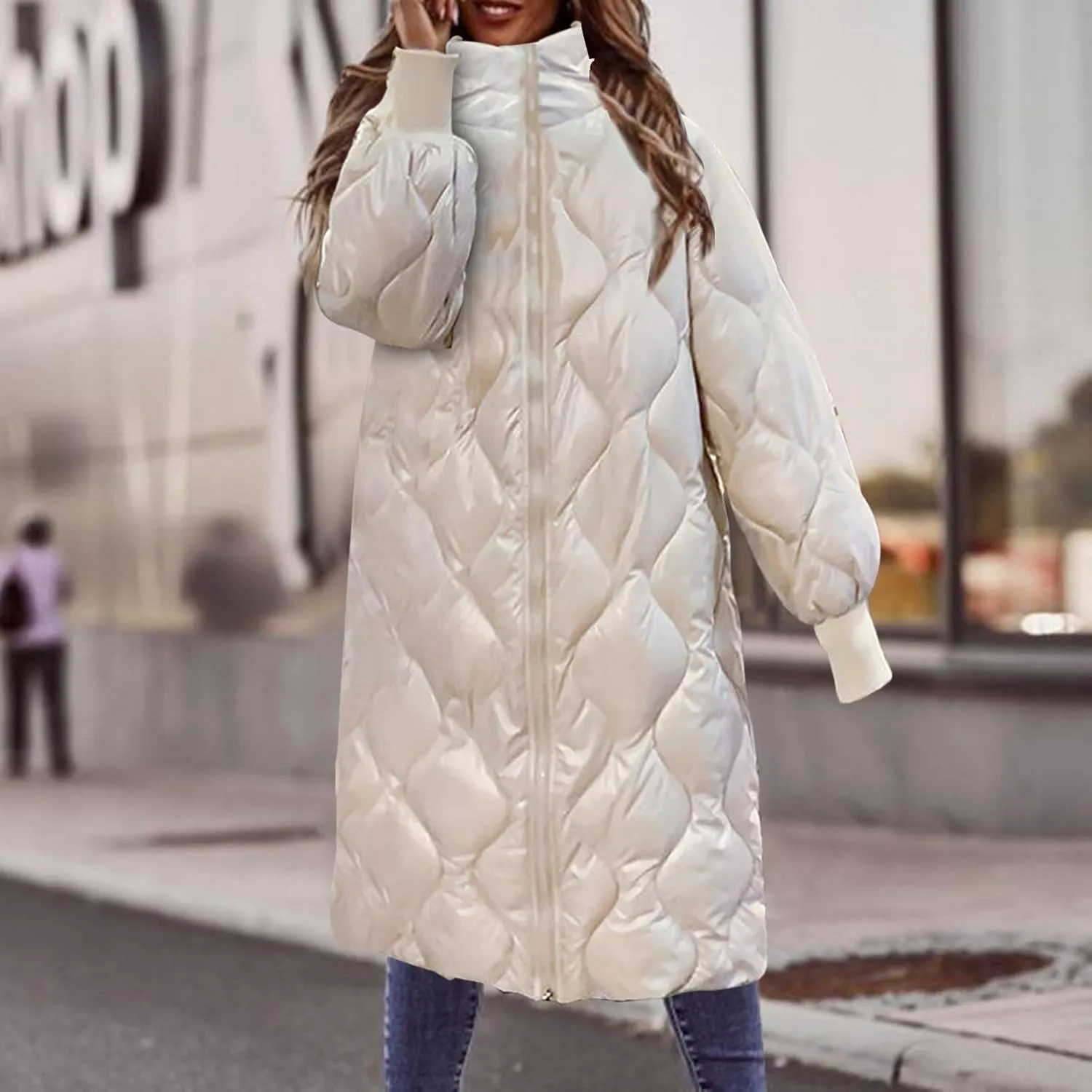 Women's Down Jacket Long Puffer Padded Coat Warm Trench Coat Long Sleeve Cardigans Jacket Coats Winter