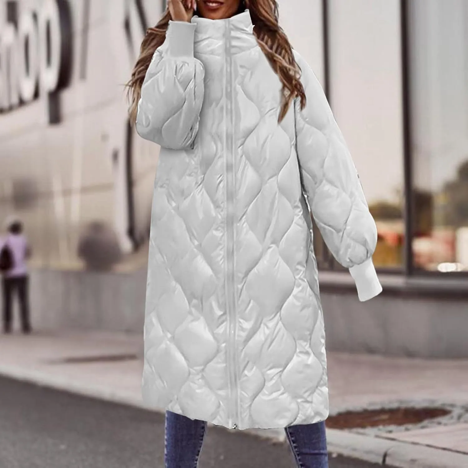 Women's Down Jacket Long Puffer Padded Coat Warm Trench Coat Long Sleeve Cardigans Jacket Coats Winter