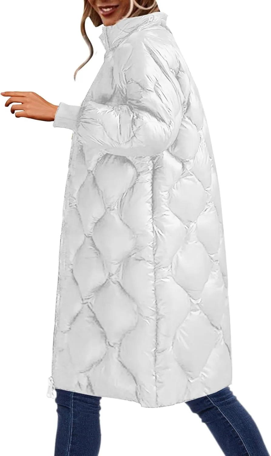 Women's Down Jacket Long Puffer Padded Coat Warm Trench Coat Long Sleeve Cardigans Jacket Coats Winter