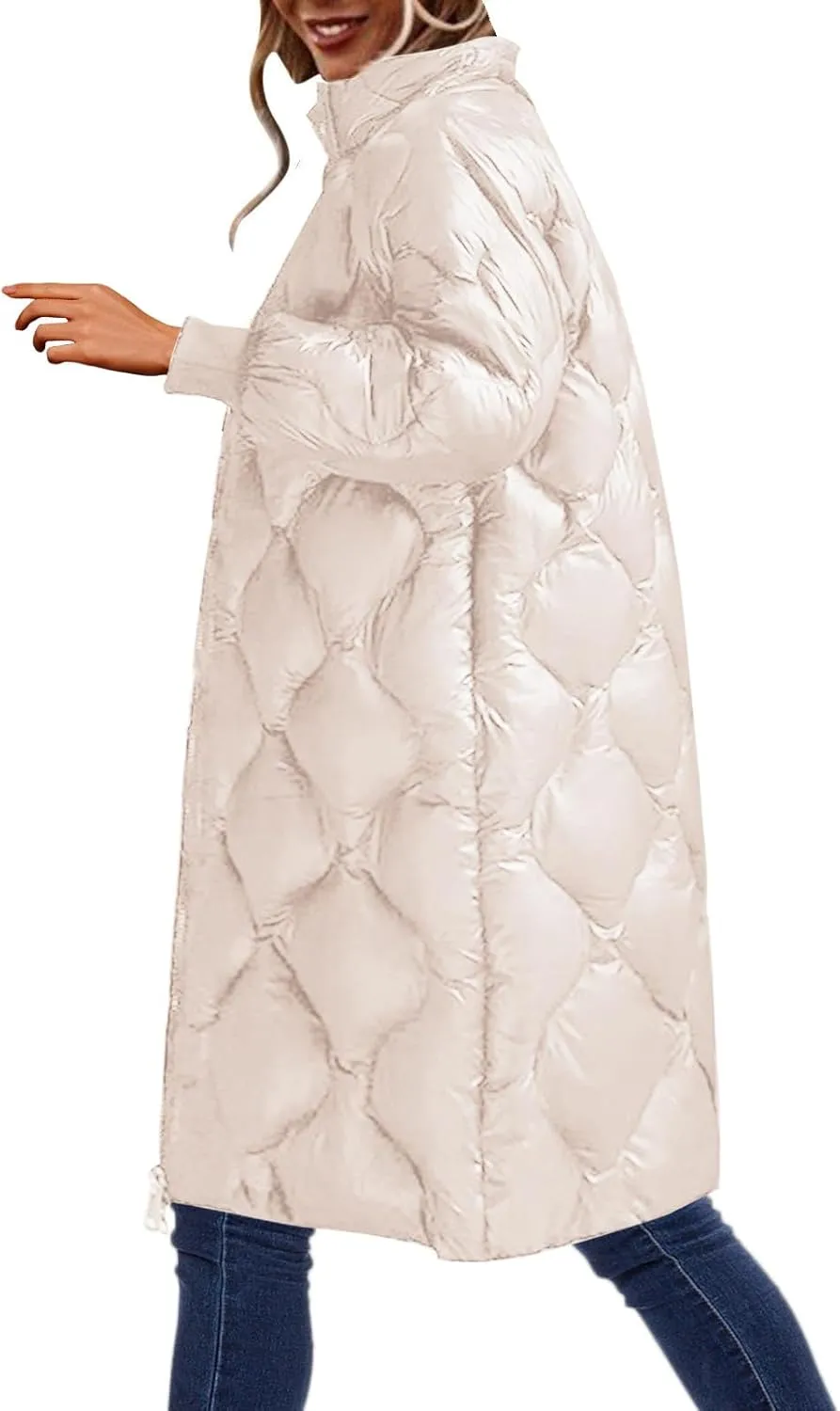 Women's Down Jacket Long Puffer Padded Coat Warm Trench Coat Long Sleeve Cardigans Jacket Coats Winter