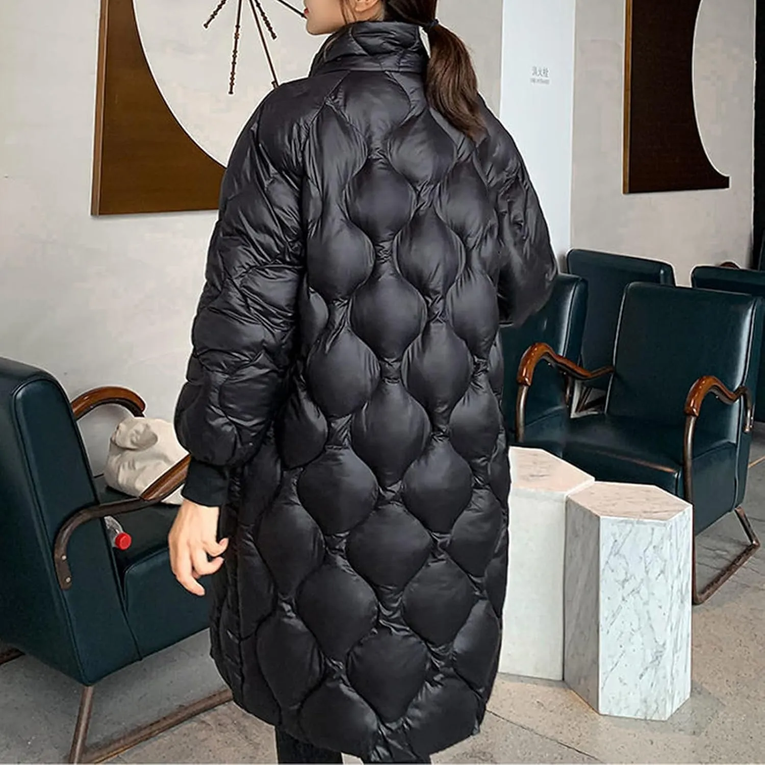 Women's Down Jacket Long Puffer Padded Coat Warm Trench Coat Long Sleeve Cardigans Jacket Coats Winter