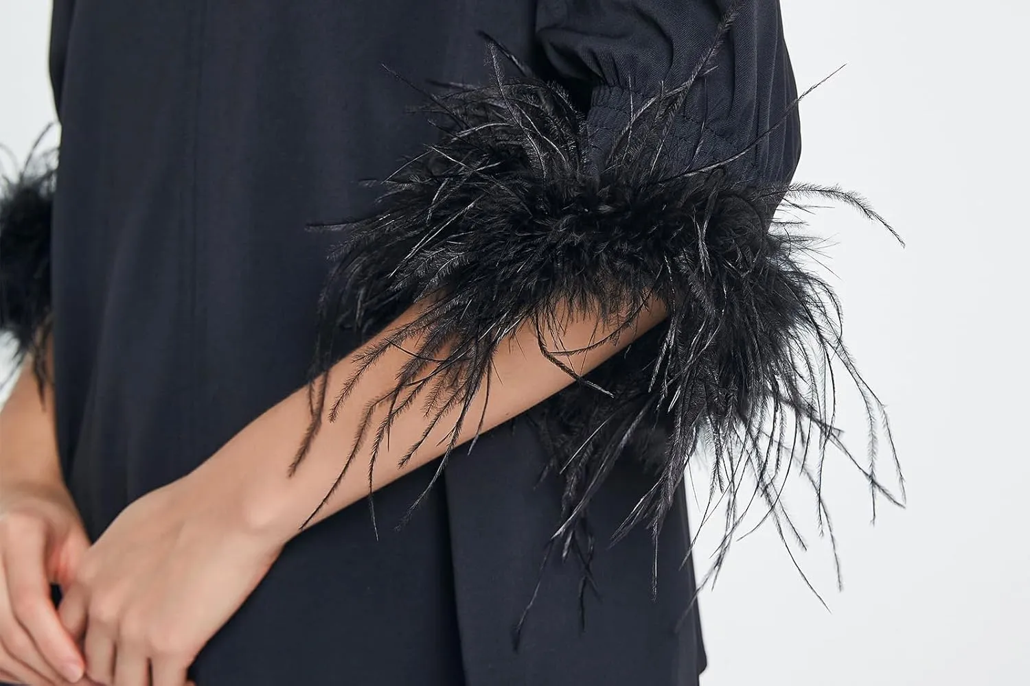 Women's Feather Blouse Party Top 3/4 Sleeve Cuff Casual V Neck Wedding Guest Cocktail Blouse T-Shirt