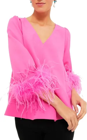 Women's Feather Blouse Party Top 3/4 Sleeve Cuff Casual V Neck Wedding Guest Cocktail Blouse T-Shirt