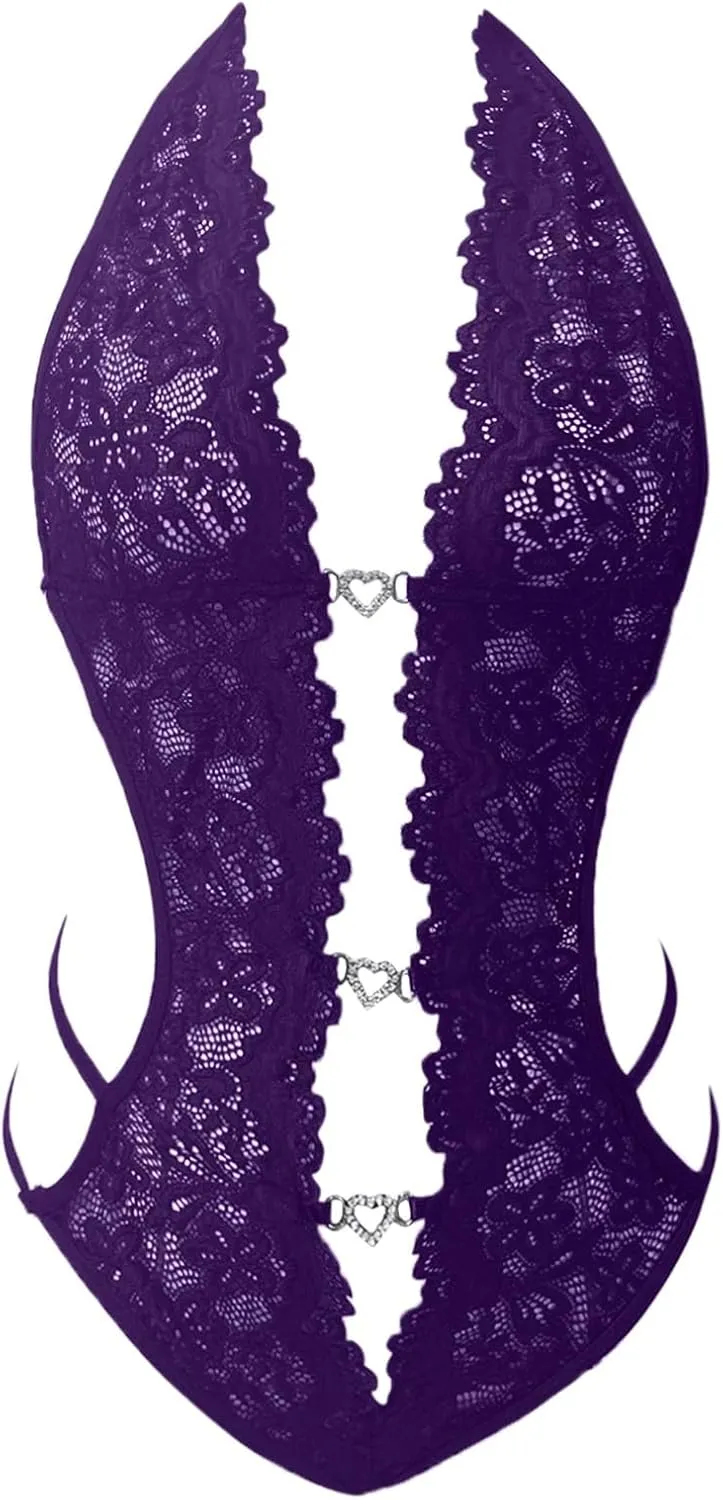Women's Lingerie Sexy Naughty One Piece Lingerie Sexy Lace Bodysuit Deep V Teddy Babydoll Nightgown