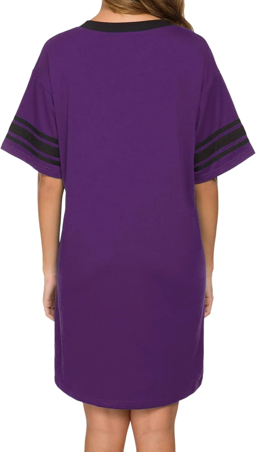 Women's Nightgown Short Sleeve Sleep Shirt V Neck Nightshirts Cotton Loose Comfy Pajamas Dress Casual Sleepwear