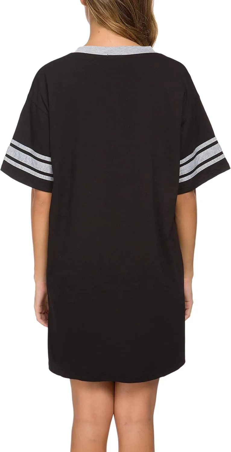 Women's Nightgown Short Sleeve Sleep Shirt V Neck Nightshirts Cotton Loose Comfy Pajamas Dress Casual Sleepwear