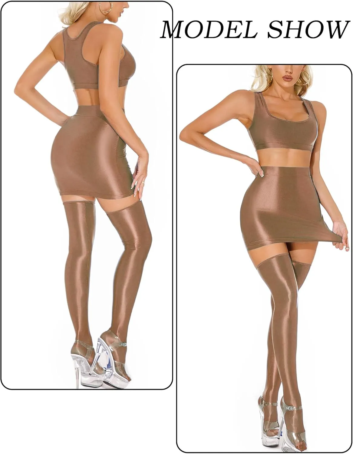 Women's Oil Shiny Mini Skirts Sheer See Through Slim Fit Bodycon Hot Skirt Club Party Pencil Mini Skirt for Party
