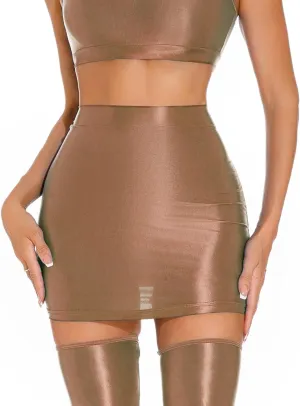 Women's Oil Shiny Mini Skirts Sheer See Through Slim Fit Bodycon Hot Skirt Club Party Pencil Mini Skirt for Party