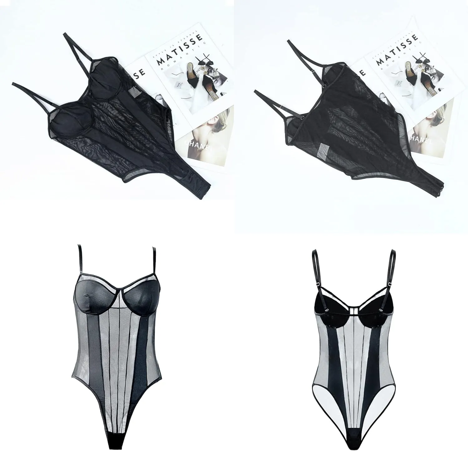 Women's Sheer Mesh Sleeveless See Through Backless Bustier Cami Bodysuit Tops