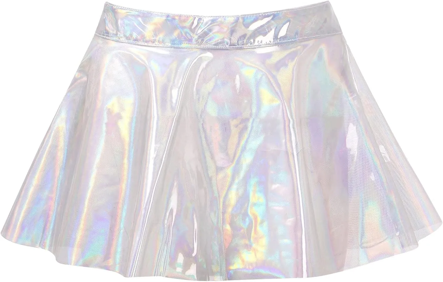 Womens Transparent High Waist Mini Skirt Metallic Holographic Sexy Pleated Flared Skirt Rave Festival Party Clubwear