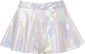 Womens Transparent High Waist Mini Skirt Metallic Holographic Sexy Pleated Flared Skirt Rave Festival Party Clubwear