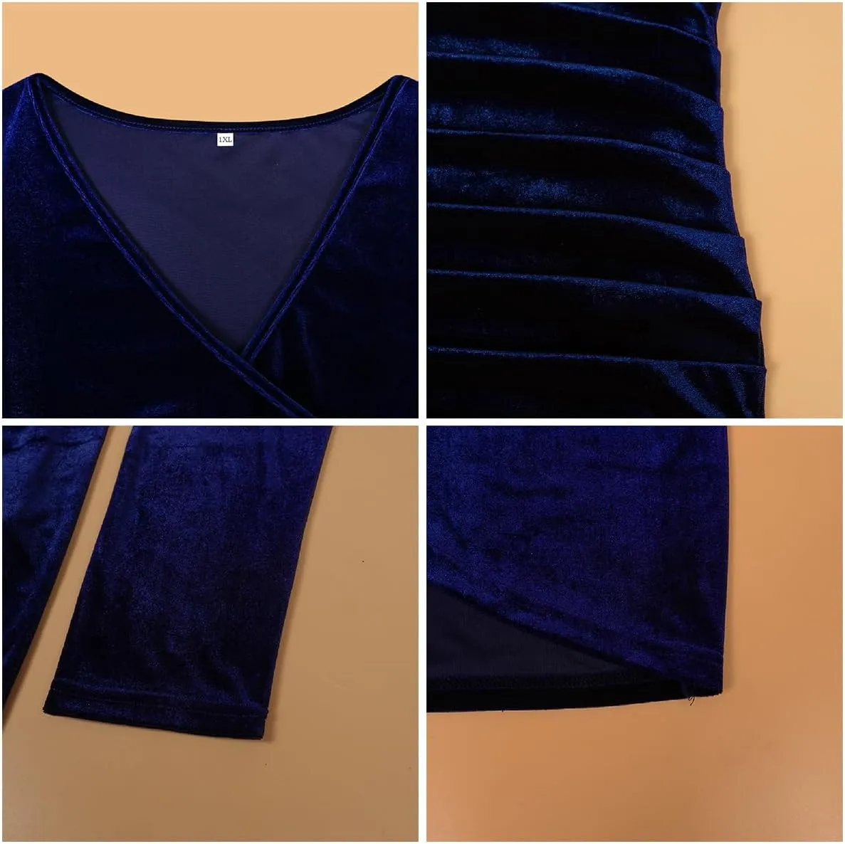 Women's V Neck Velvet Wrap Dress Long Sleeve Bodycon Cocktail Party Midi/Long Maxi Dress